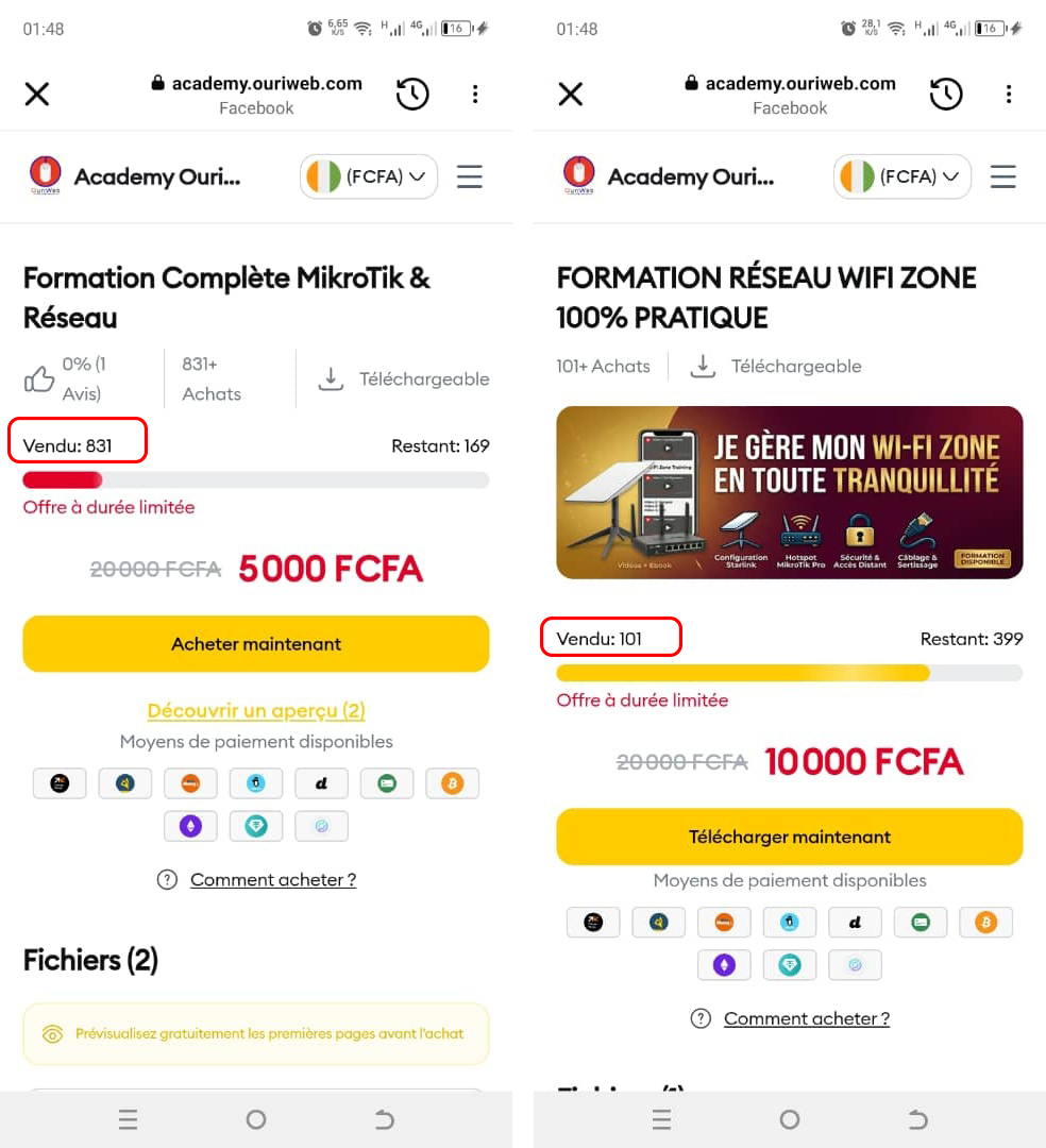 Preuves des formations réseau informatique OURIWEB
